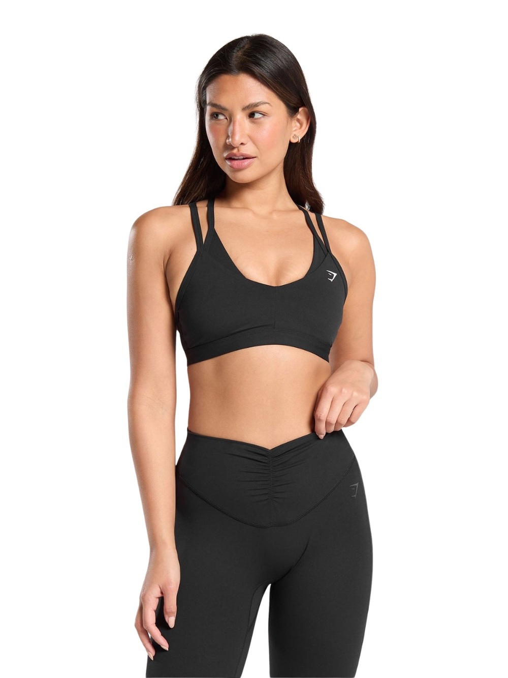 Gymshark Double Up Sports Bra Size S Black | Crossover Strappy Low Scoop Gym Top